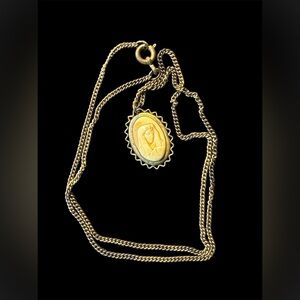 Vtg Italy Religious Medal Necklace Our Lady Pray For Us Virgin Mary Cameo Style